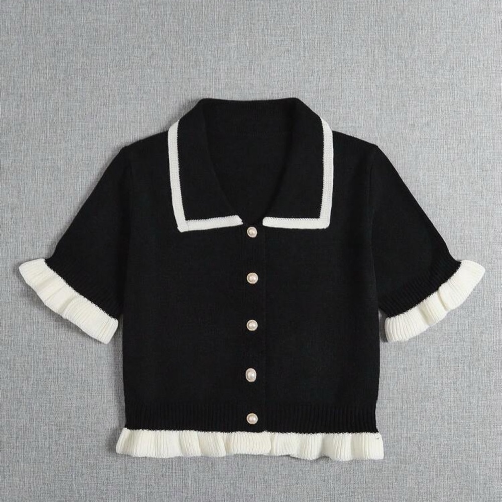 SHEIN Plus Contrast Trim Frill Trim Cardigan